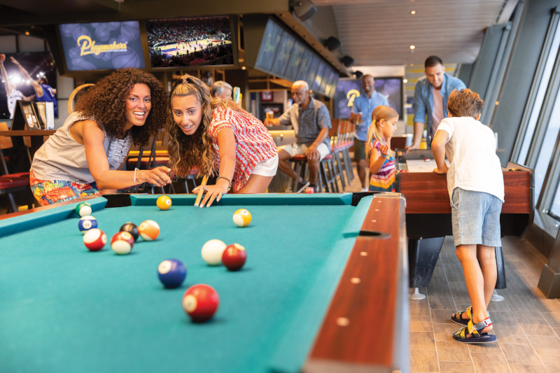 Playing pool at Playmakers Bar